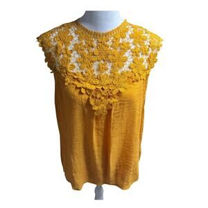 Papaya Blouse Boho Sleeveless Daisy Floral Lace Neckline Yellow Size Large